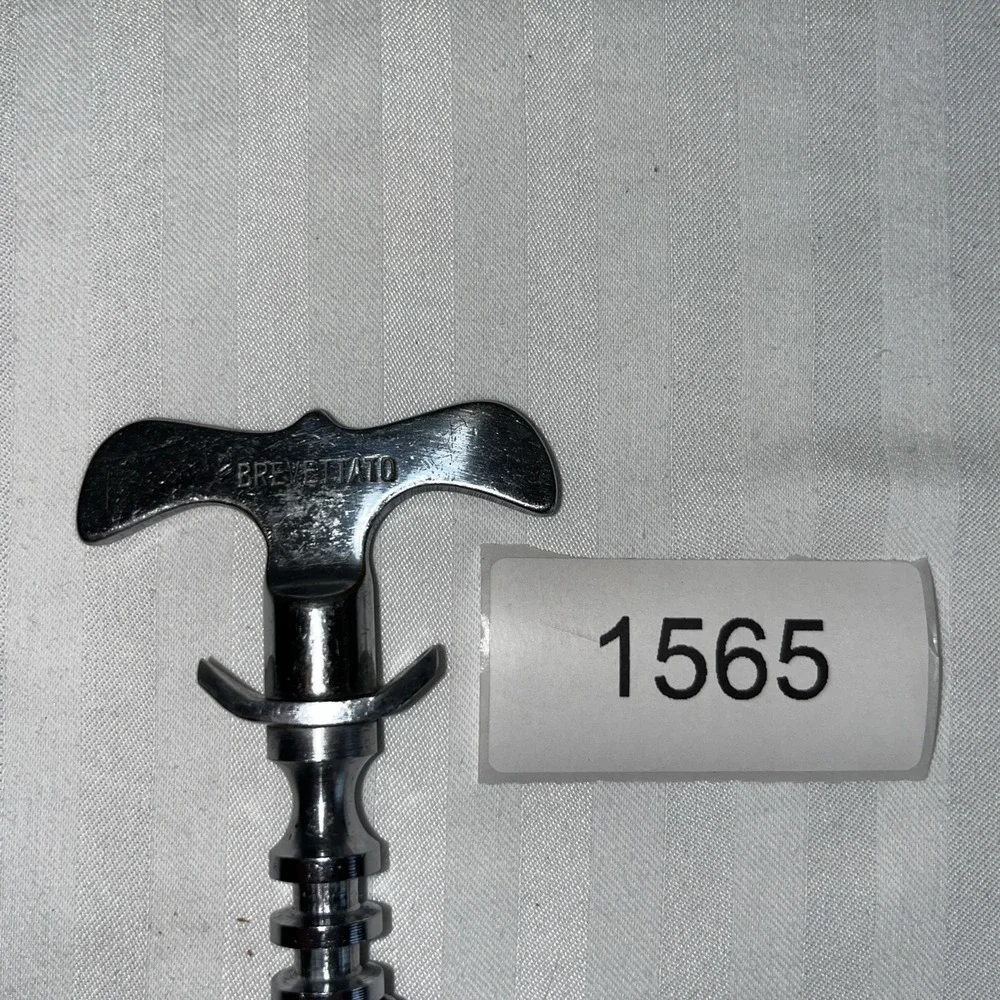 Vintage Brevettato Italy Plated Brass Wing Corkscrew Wine Opener w/Curved Handle